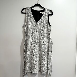Loft Black and White Flowered A-Line Dress with Ties